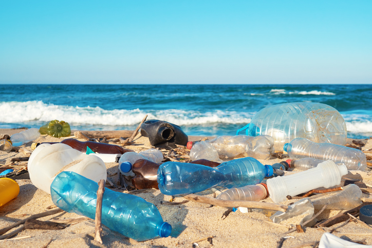 plastic pollution on the beach